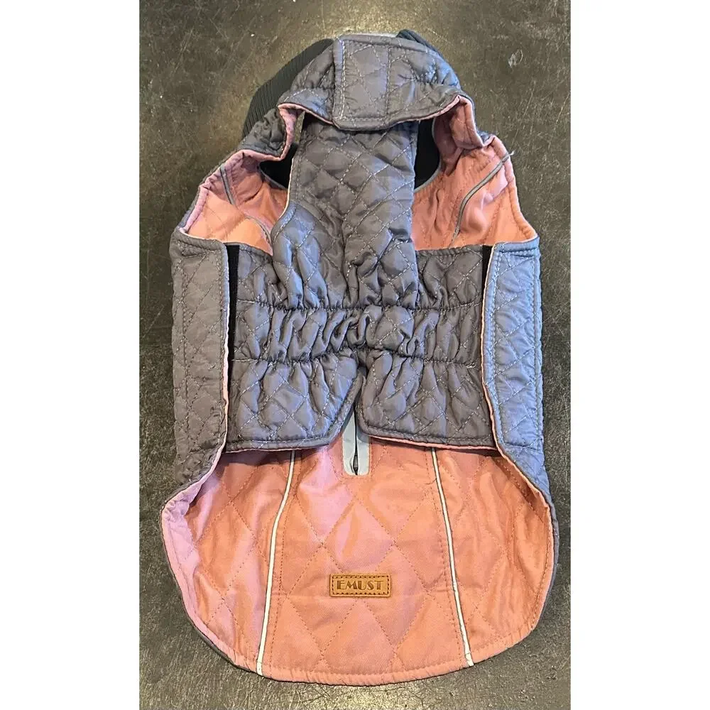 New Emust Quilted Winter Dog Coat -Pink/Gray - Size Medium